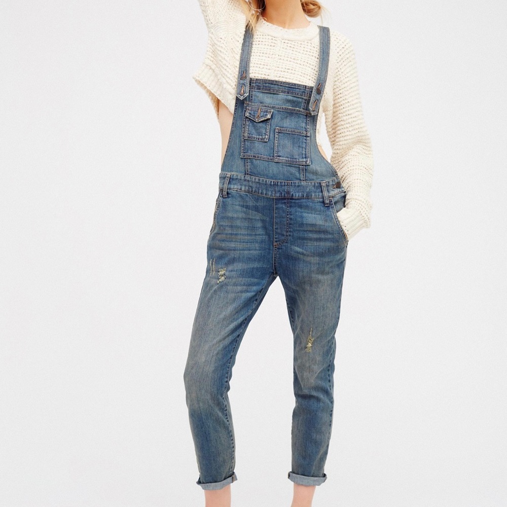 Free People Washed denim overalls